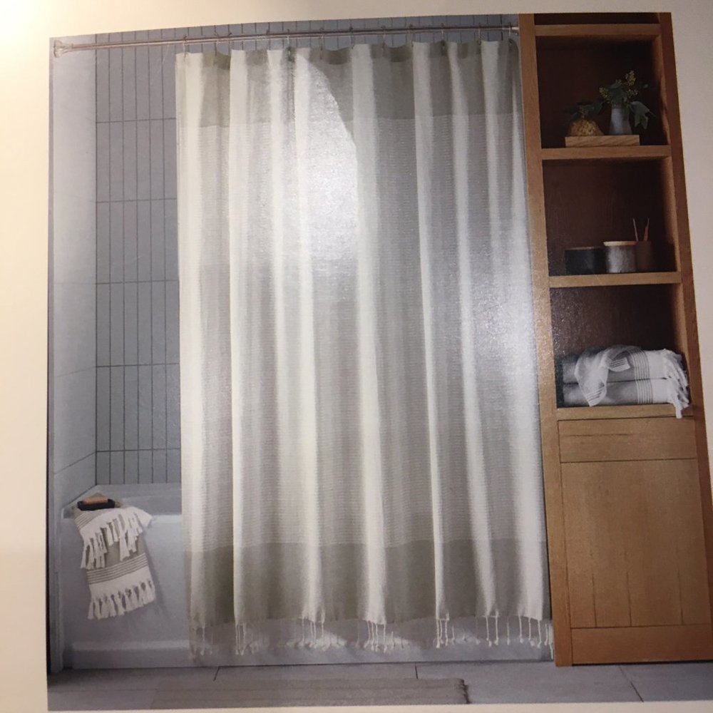 Haven Two Tone Organic Cotton Shower Curtain in Grey and Cream (72 x 72 Inch) - Picture 3 of 4